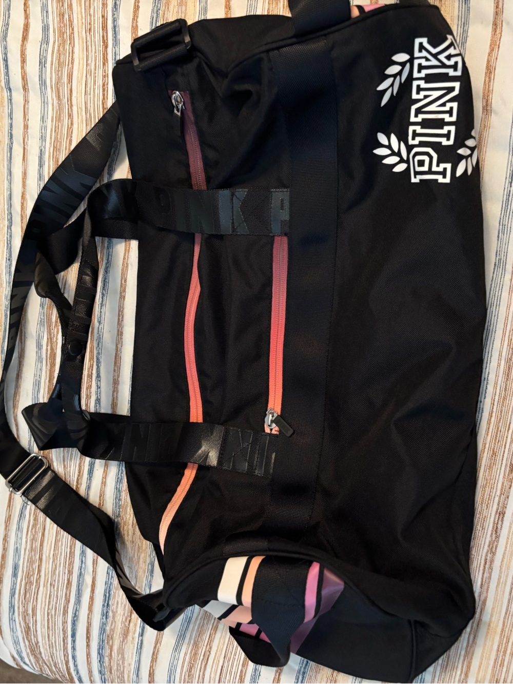 PINK Victoria's Secret Black Travel Duffel with Pink Zippers